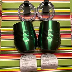 New with tags set of 2 PRIMULA green stainless steel 14 oz tumblers with lids